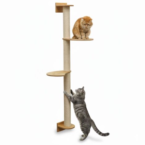 130 cm Arbre à Chat Mural avec 2 Plateaus - Poteau à Griffer - Griffoir en Sisal (1/5)