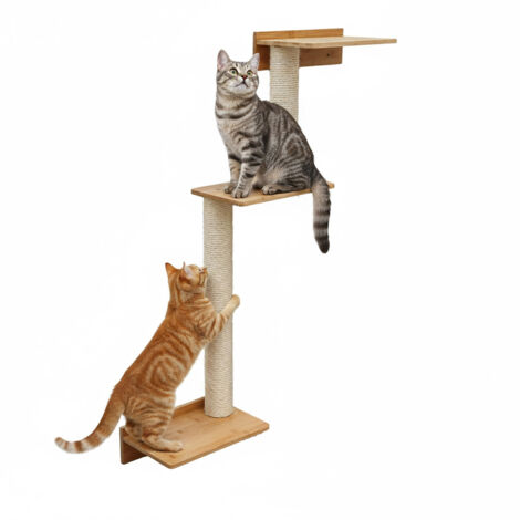 107 cm Arbre à Chat Mural avec 3 Plateaux - Poteau à Griffer - Griffoir en Sisal (1/5)