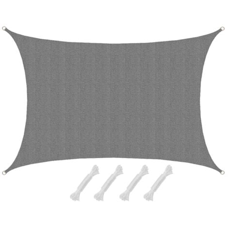 Voile d'ombrage UV 6x4m HDPE Rectangulaire Protection Solaire de Jardin Gris