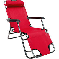 Chaise Longue inclinable et pliante  Transat de Jardin 153 cm + appuie-tête amovible + repose-jambes et dossier inclinable  Rouge