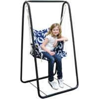 Balançoire complète: chaise + châssis en métal  Pour les enfants et les adultes  Avec accoudoirs et dossier  en nylon rembourrée  pour la maison et le jardin  bleu avec cercles