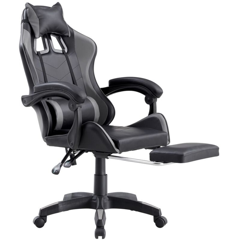Vinsetto Sedia Gaming Corsa In Pelle PU Bianco Rosa - Reclinabile 135° Con Poggiapiedi, Cuscini Lombari E Testa, Girevole, Portata 120kg