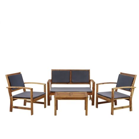 Set da esterno in legno naturale con cuscini grigi - Sassari (1/5)