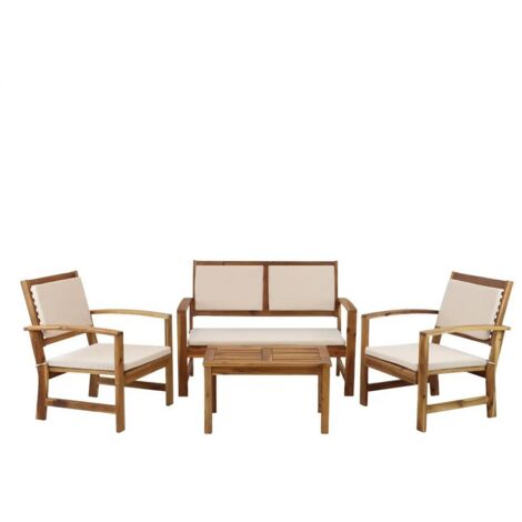 Set da giardino in legno con cuscini ecrù - Sassari (1/5)