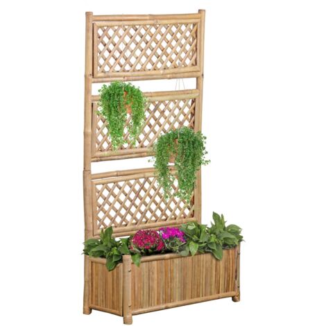 Fioriera in legno grigliato di bambù 70x30x134,5 cm (1/3)
