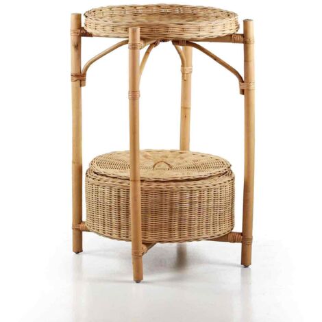 Tavolino alto in rattan naturale con porta oggetti - Miles