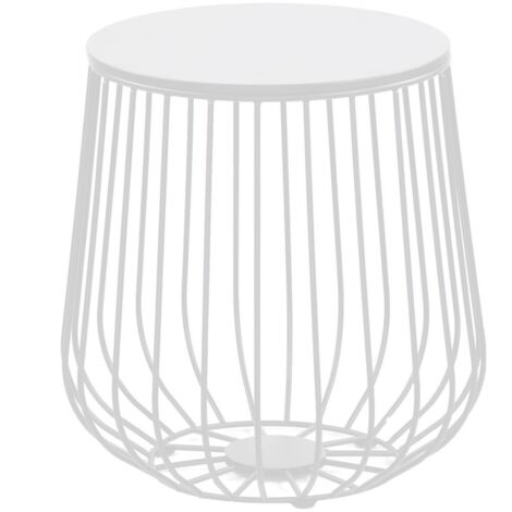 Tavolino da caffè 41,5x43 cm bianco in metallo con ripiano in legno (1/2)
