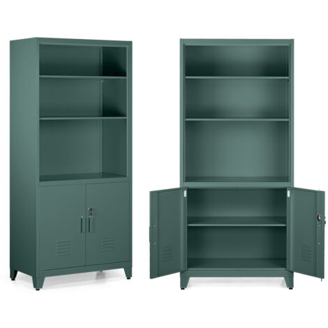 Armadio metallo con serratura 5 ripiani e due ante 85x190 cm verde - Yumi (1/5)