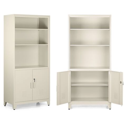 Armadio ufficio con 2 ante e 5 ripiani avorio 85x45x190 cm - Yumi (1/5)