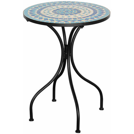 Tavolino tondo da esterno ripiano in ceramica con decorazione mosaico lucido 55x71 cm