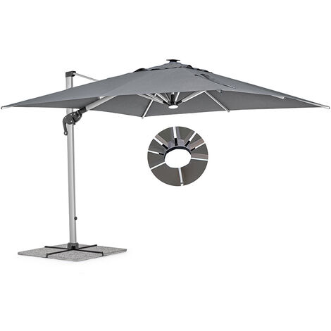 Ombrellone da giardino Led 3x3 con braccio laterale Roma Light grigio