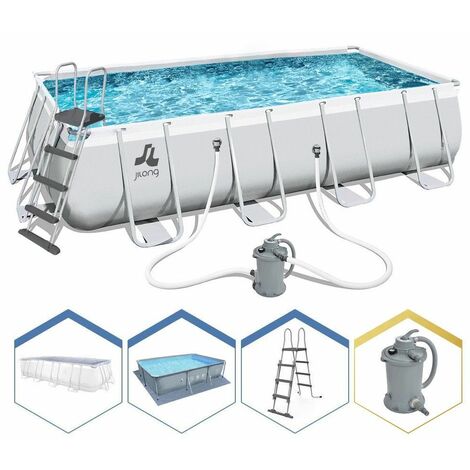 Piscina fuori terra rettangolare 549x305x122 cm – Struttura in acciaio antiruggine – Pompa filtro sabbia 3785lt/h – Scala di sicurezza e telo inclusi – Avenli (1/8)