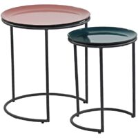 Set tavolino da caffè tondo rosa e verdone in metallo 40x45 / 30x40 cm