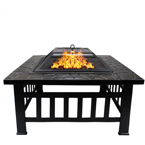 Pozo de Fuego 3 in 1, Brasero BBQ, 81 x 81 x 45 cm, Negro, Material: Acero