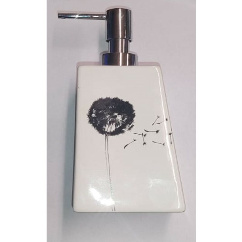 MOD DESIGN - DISPENSER PER SAPONE LIQUIDO IN CERAMICA E ACCIAIO CROMATO -  BIANCO CON DECORAZIONE SOFFIONI