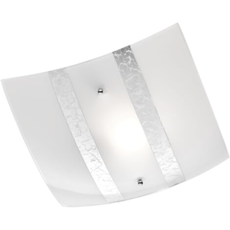Plafoniera Quadrata Paralume Vetro Decoro Foglia Argento Nikosia Trio Lighting
