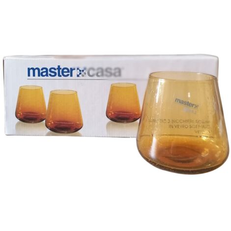 MASTER CASA - SET 3 BICCHIERI ACQUA VENERE IN VETRO SOFFIATO ARANCIO