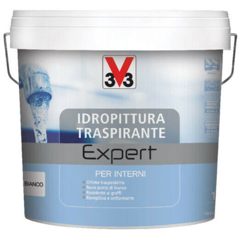 V33 Idropittura Traspirante Expert per Interno Pittura Coprente Bianca Bagno - Formato: 14 Lt