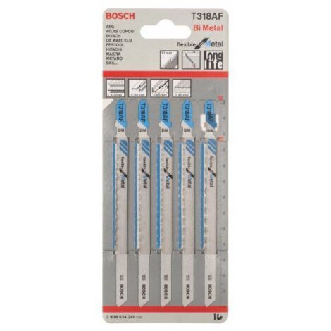Bosch Accessories 2608634241 Lama per seghetto alternativo T 318 AF - Flexible for Metal 5 pz.