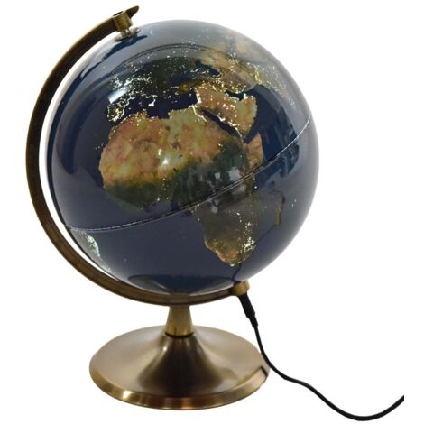 Mappamondo di notte con base in metallo e con luce led per decorazione interno -Ø 22 x 29 cm
