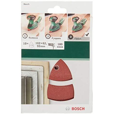 Bosch 10 Fogli Abrasivi per Levigatrice Palmare 11 Fori, 102x62, 93 mm, Grana 180 (1/4)