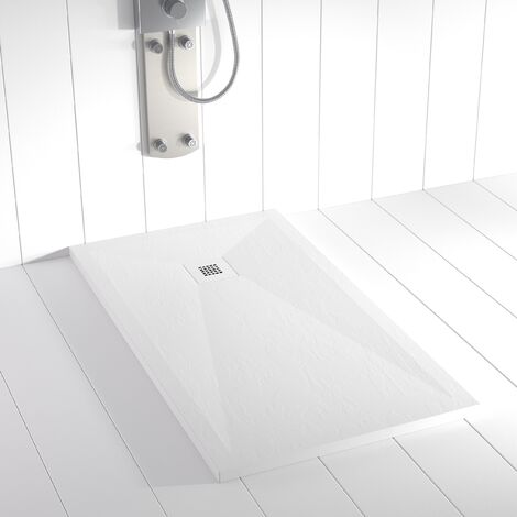 Receveur de douche carré moderne en résine blanche avec drain
