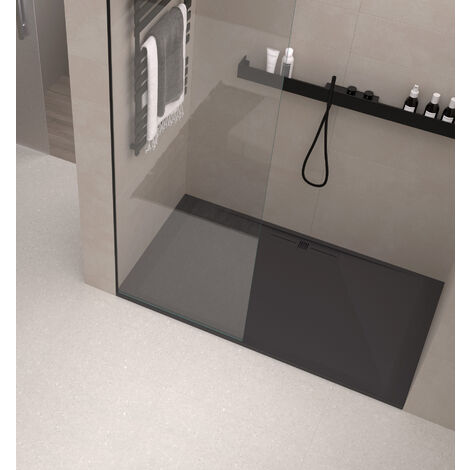 Receveur de douche Resine RIVER Noir (grille coloure) - 80x150 cm - Grille + Valve OFFERTE (1/4)