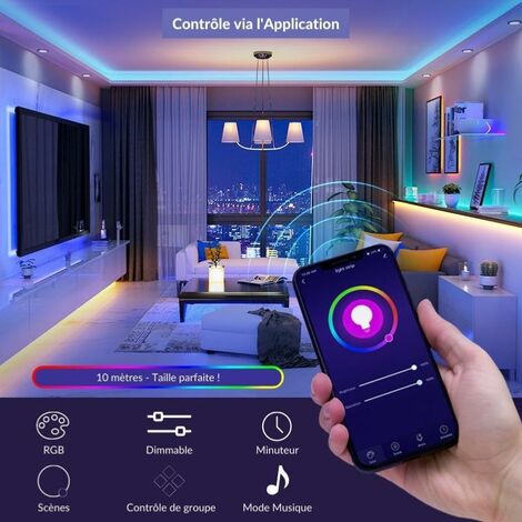 LE Ruban LED WiFi Connecté 5M 18W RGB 5050 16 Millions de Couleurs, Bande  LED Multicolore avec Minuterie et Télécommande, Fonctionne avec Alexa,  Google Home, Smartphone APP (2.4GHz) : : Luminaires et Éclairage