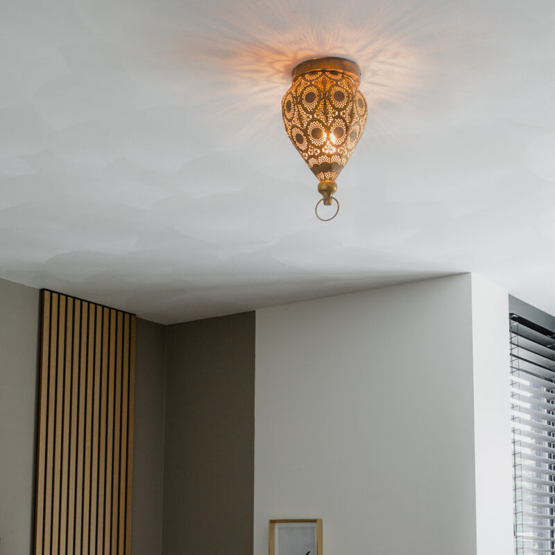 QAZQA Milou - Plafonnier Rétro - 1 Lumière - L 25 Cm - Jaune - Salon | Chambre à