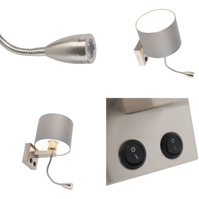 QAZQA Combi - Applique Murale Avec Abat-Jour - 1 Lumière - L 200 Mm Noir Moderne Eclairage Interieur Salon Chambre Cuisine Salle A Manger Noir 49677293