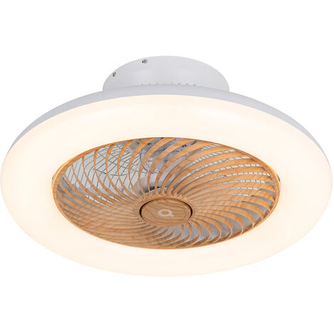 Ventilateur De Plafond Qazqa Climo LED Dimmable Avec Variateur - 600 Mm Blanc Moderne - Idéal Salon, Chambre, Cuisine