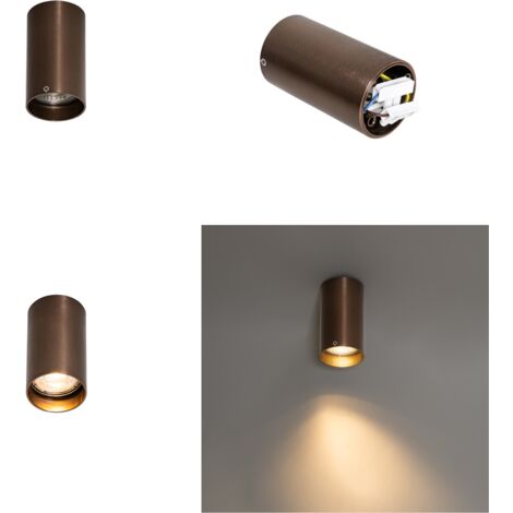 QAZQA tuba - Spot plafond, plafonnier - 1 lumière - Ø 5.6 cm - Bronze - Moderne - éclairage intérieur - Salon I Chambre I Cuisine I Salle à manger