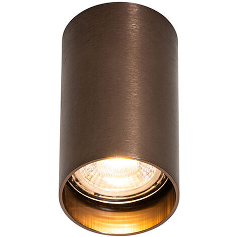 QAZQA tuba - Spot plafond, plafonnier - 1 lumière - Ø 5.6 cm - Bronze - Moderne - éclairage intérieur - Salon I Chambre I Cuisine I Salle à manger