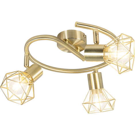 Qazqa – Plafonnier 3 lumières en laiton réglable – Ø 420 mm – Culot E14 – IP20 – Puissance 3 x 40W – Éclairage moderne pour salon, chambre, cuisine