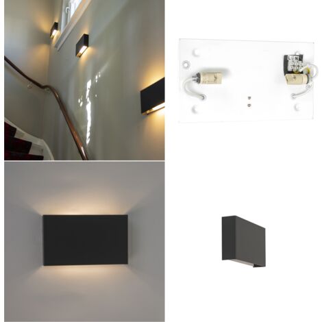 QAZQA otan - Applique murale - 2 lumière - H 140 mm - Noir - Moderne - éclairage intérieur - Salon I Chambre I Cuisine I Salle à manger