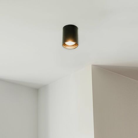 QAZQA tubo - Spot plafond, plafonnier - 1 lumière - Ø 80 mm - Noir - Design, Moderne - éclairage intérieur - Salon I Chambre I Cuisine I Salle à manger