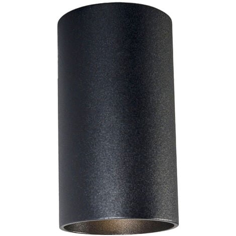 QAZQA tuba - Spot plafond, plafonnier - 1 lumière - Ø 55 mm - Noir - Design, Moderne - éclairage intérieur - Salon I Chambre I Cuisine I Salle à manger