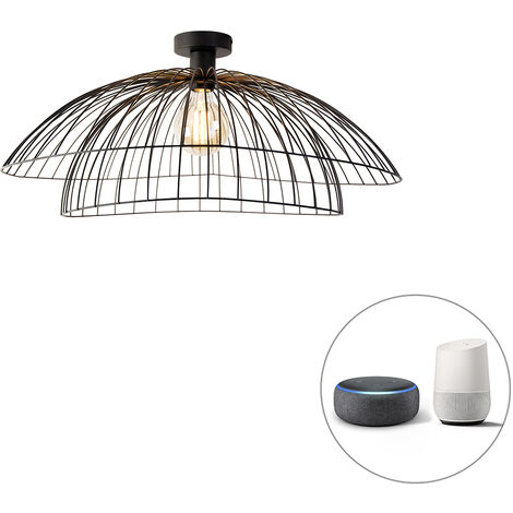 QAZQA pua - LED Dimmable Plafonnier variateur inclus - 1 lumière - Ø 66 cm - Noir - Design - éclairage intérieur - Salon I Chambre I Cuisine I Salle à manger (1/4)