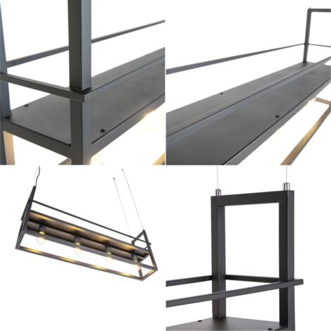 QAZQA cage rack - Grande suspension - 4 lumière - L 1015 mm - Noir - Moderne - éclairage intérieur - Salon