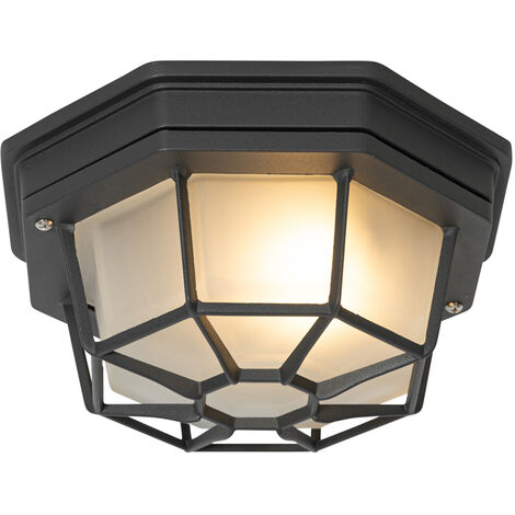 QAZQA bri - Plafonnier - 1 lumière - Ø 213 mm - Gris foncé - Rustique - éclairage extérieur