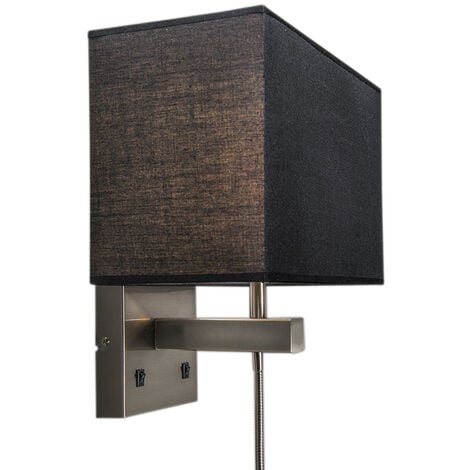 QAZQA bergamo - LED Applique murale avec Abat-Jour - 1 lumière - L 300 mm - Noir - Design, Moderne - éclairage intérieur - Salon I Chambre