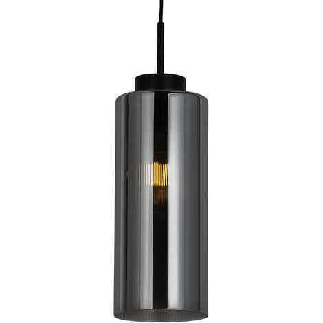 Qazqa – Suspension Art Déco en verre fumé – 1 lumière – Ø 12 cm – Hauteur 160 cm – Culot E27 – Tension 220V/230V – Pour éclairage intérieur