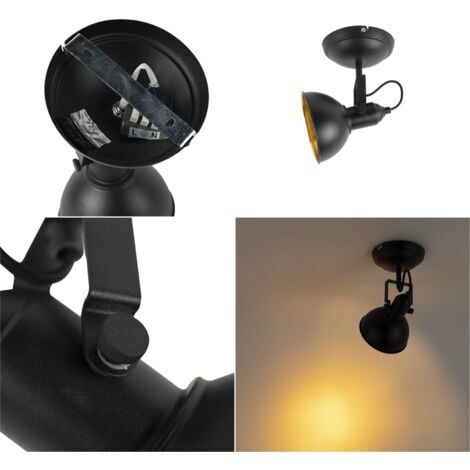 QAZQA tommy sl - Spot plafond, plafonnier - 1 lumière - L 19 cm - Noir - Rustique - éclairage intérieur - Salon I Chambre I Cuisine I Salle à manger