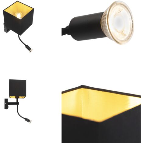 QAZQA zeno - Applique murale avec Abat-Jour - 1 lumière - L 200 mm - Noir - Moderne - éclairage intérieur - Salon I Chambre