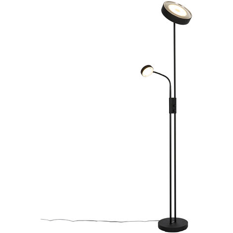 QAZQA kelso - LED Dimmable Lampadaire avec lampe de lecture variateur inclus - 2 lumière - H 180 cm - Noir - Rétro - éclairage intérieur - Salon I Chambre I Cuisine I Salle à manger