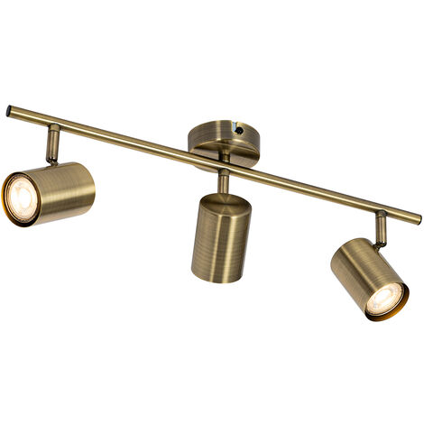 Qazqa – Plafonnier moderne inclinable 3 lumières – Finition bronze – Longueur 50.5 cm – Culot GU10 – Éclairage intérieur pour salon, chambre, cuisine
