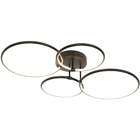 QAZQA joaniqa - LED Dimmable Plafonnier variateur inclus - 4 lumière - L 91.8 cm - Noir - Moderne - éclairage intérieur - Salon I Chambre I Cuisine I Salle à manger