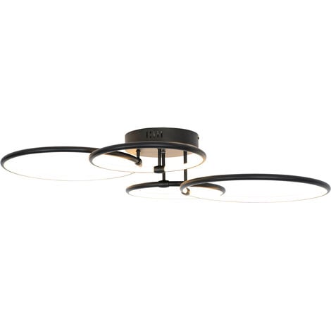 QAZQA joaniqa - LED Dimmable Plafonnier variateur inclus - 4 lumière - L 91.8 cm - Noir - Moderne - éclairage intérieur - Salon I Chambre I Cuisine I Salle à manger