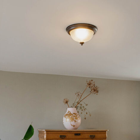 QAZQA classico - Plafonnier - 1 lumière - Ø 280 mm - Marron - Classique/Antique, Rustique - éclairage intérieur - Salon I Chambre I Cuisine I Salle à manger
