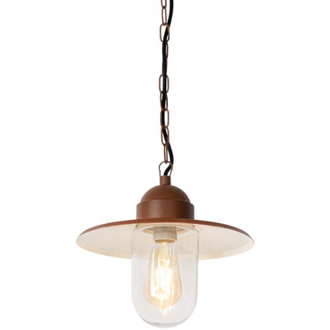 Qazqa – Suspension d'extérieur moderne rouille IP44 – Ø 29,4 cm – Acier et verre – Hauteur réglable 57,5 à 87,5 cm – Culot E27 – Luminosité variable